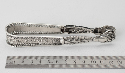 German Silver Biedermeier Filigree Sugar Tongs - Zum Andenken, In Memory Of